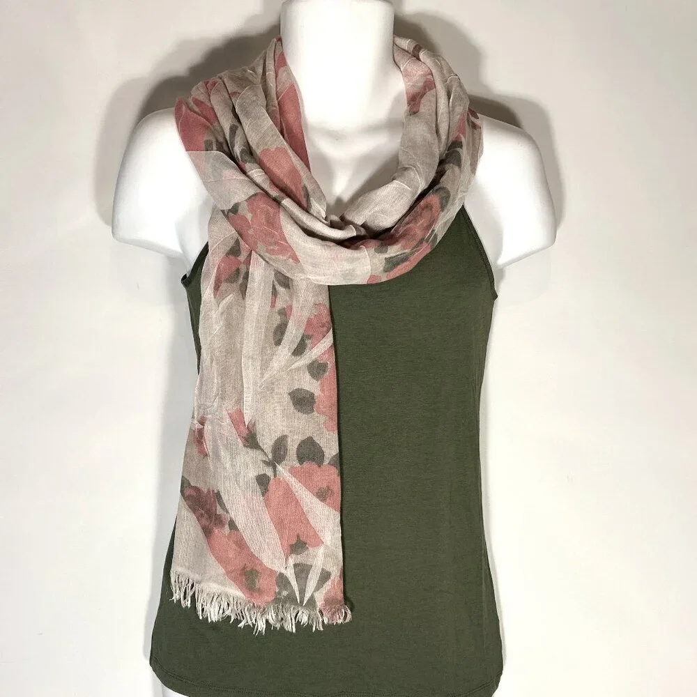 Scarf / Wrap Gauzy Italian Pink Rose Pattern 76x28 Pastel Romantic Coquette